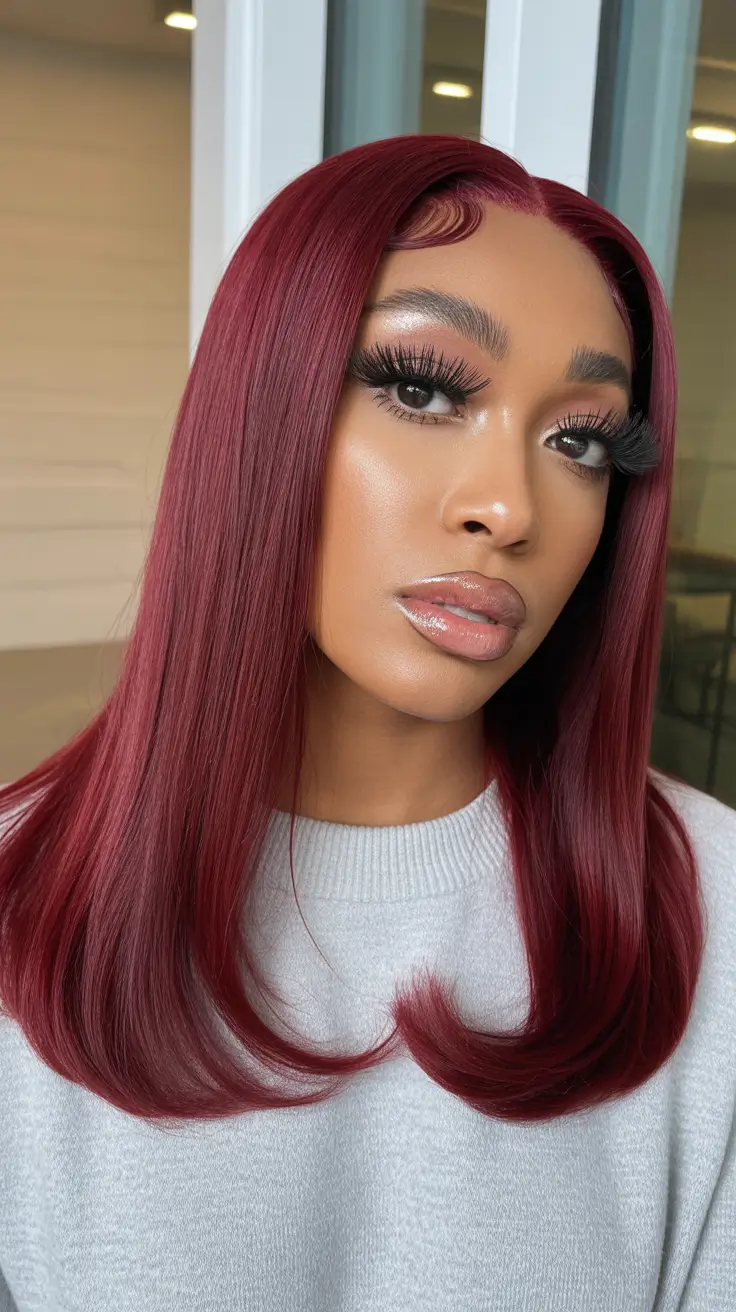 Melhor cor de cabelo para pele morena 2026 Bold Burgundy Sleekness