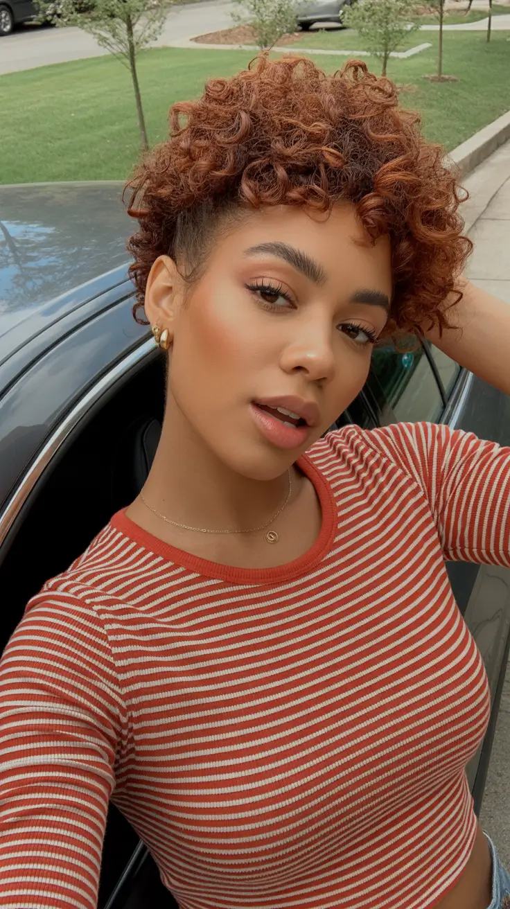 Melhor cor de cabelo para pele morena 2026 Curly Copper Pixie