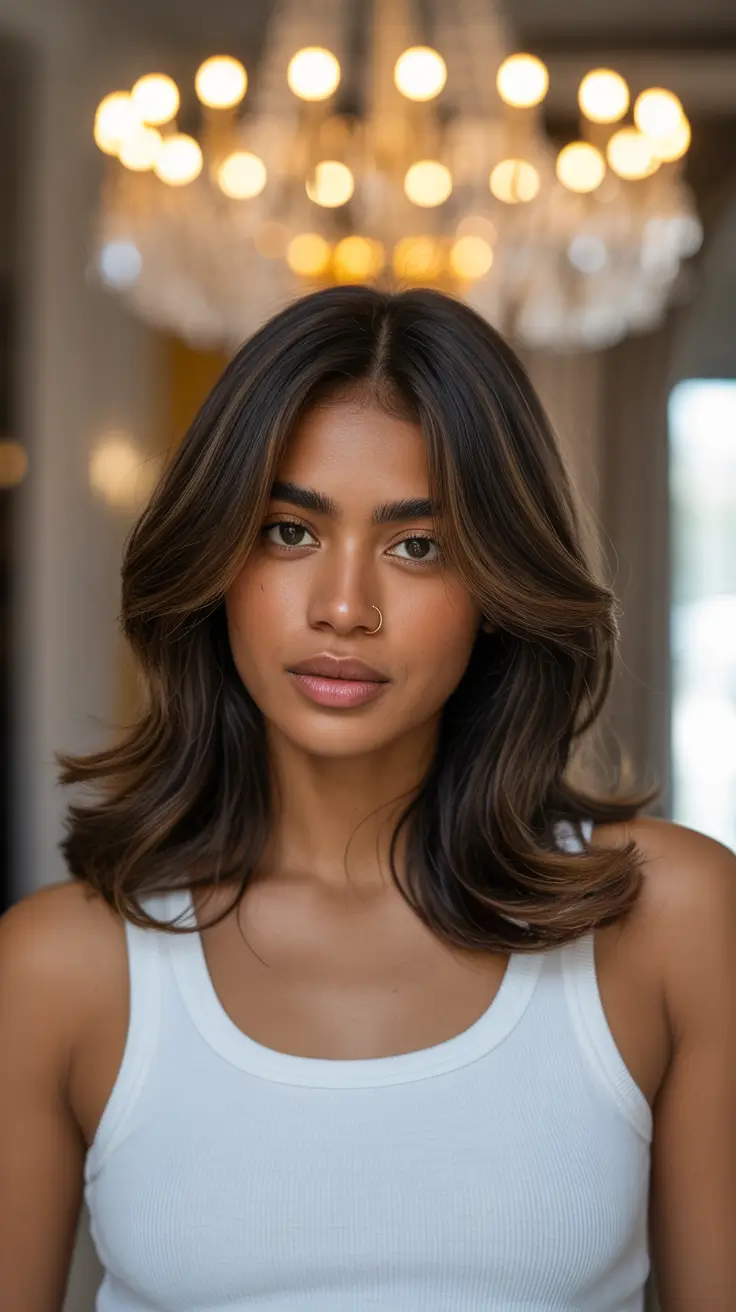 Melhor cor de cabelo para pele morena 2026 Smoky Espresso Layers