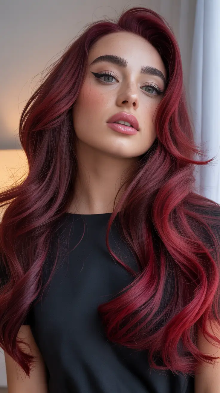 Cores de cabelo vermelho ousado 2026 Framboesa Rubi Elegância