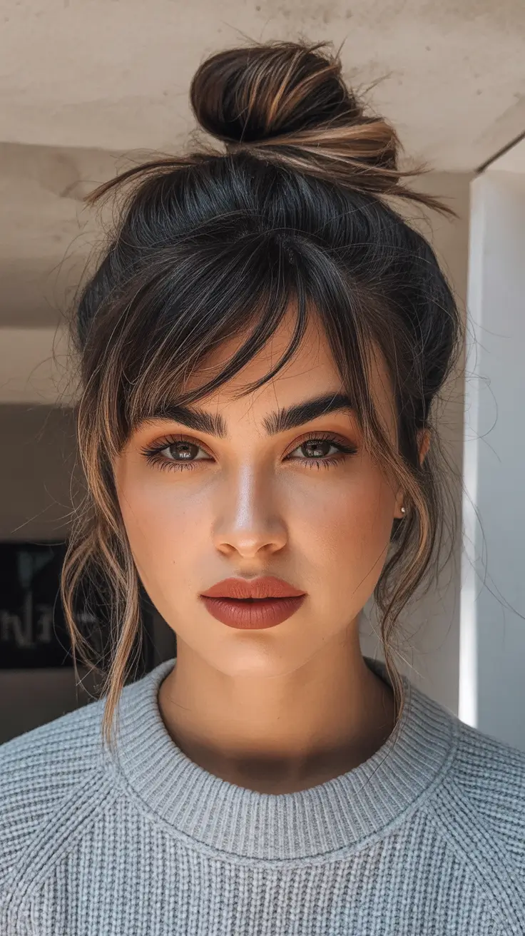 cores de cabelo castanho 2026 Cool Mocha Bun