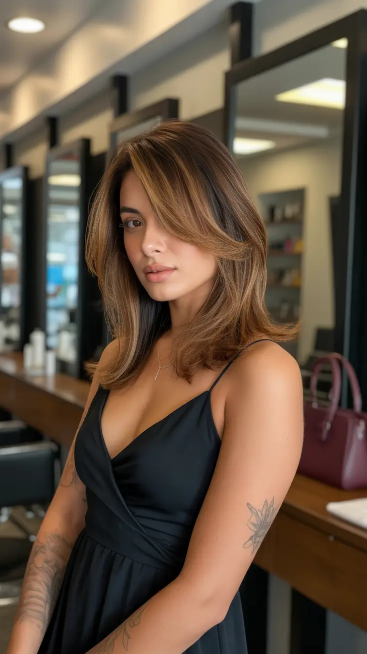 cores de cabelo castanho 2026 Caramel Layered Bob