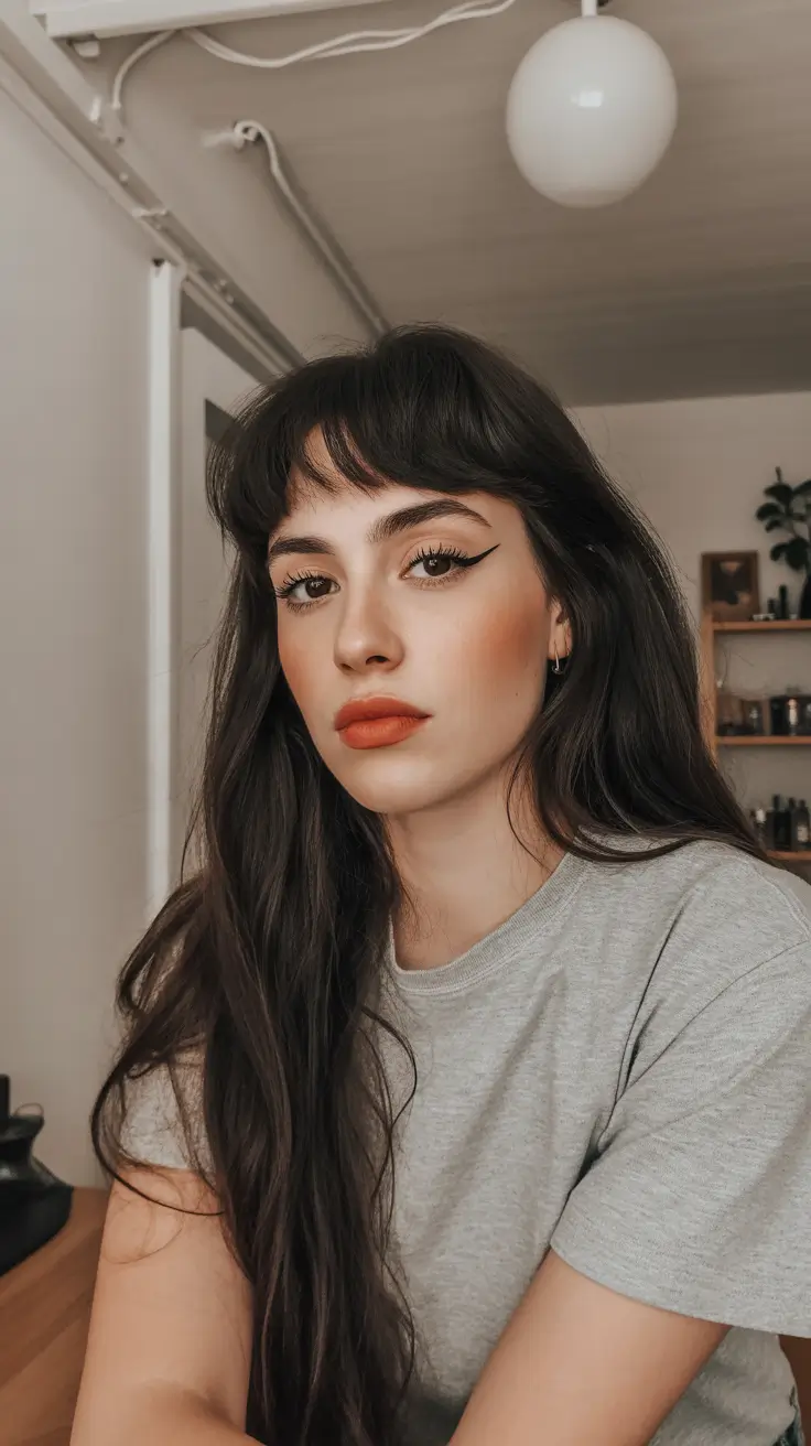 Cor de cabelo morena em tom frio 2026 Morena profunda com franja completa Drama