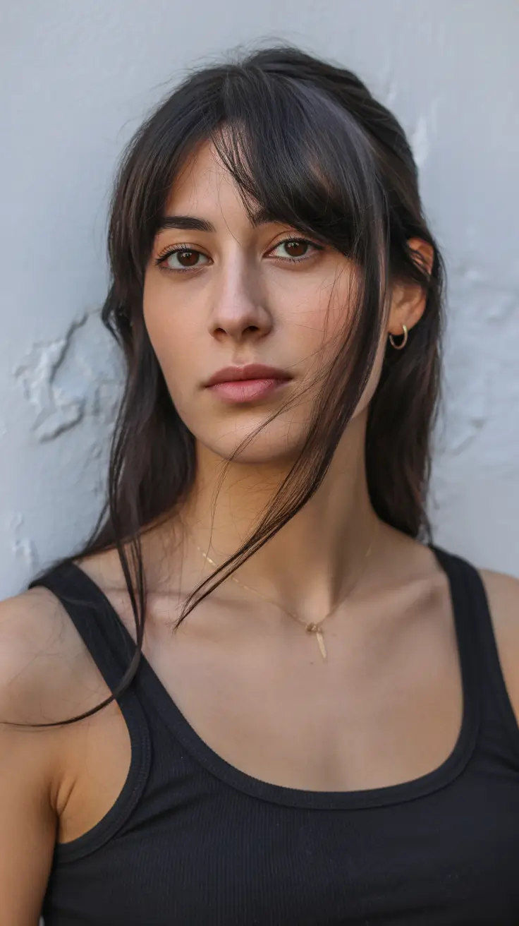Cor de cabelo morena em tom frio 2026 Morena texturizada com franja cortina
