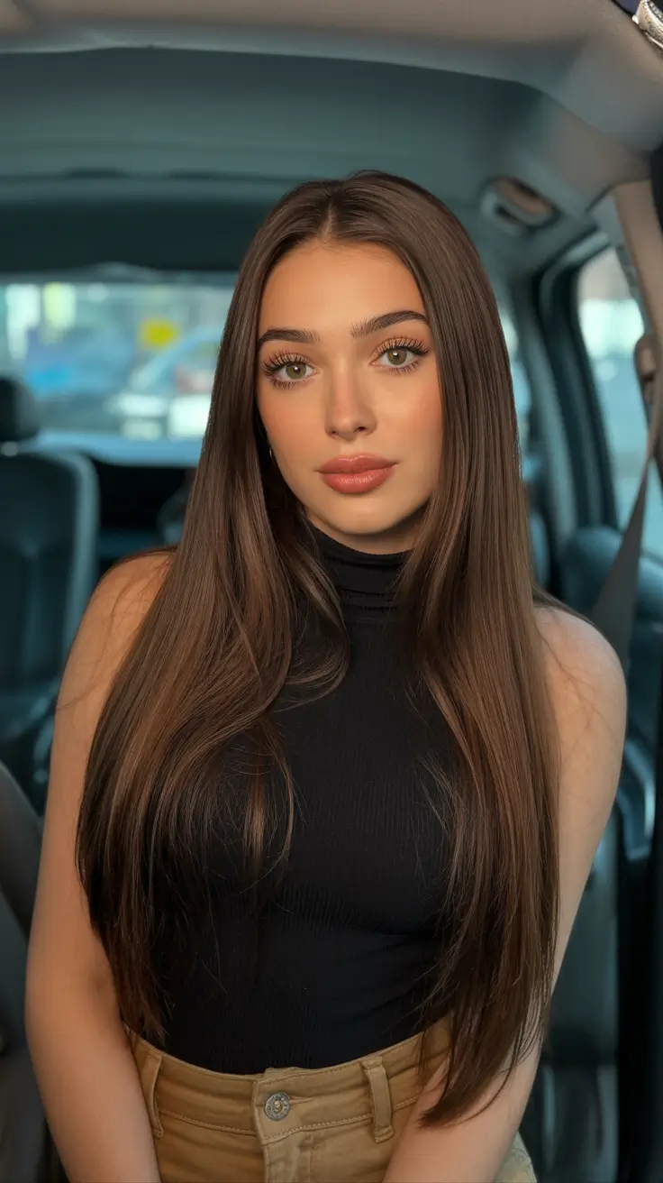 Cor de cabelo morena em tom frio 2026 Espresso-Sleek Brunette com Cool Gloss