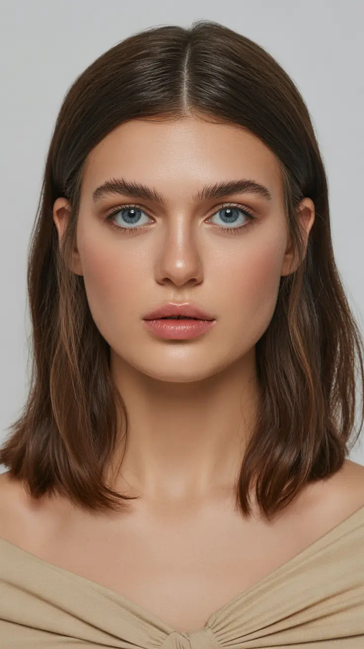Cor de cabelo morena em tom frio 2026 Neutro Brunette Bob com Soft Sheen