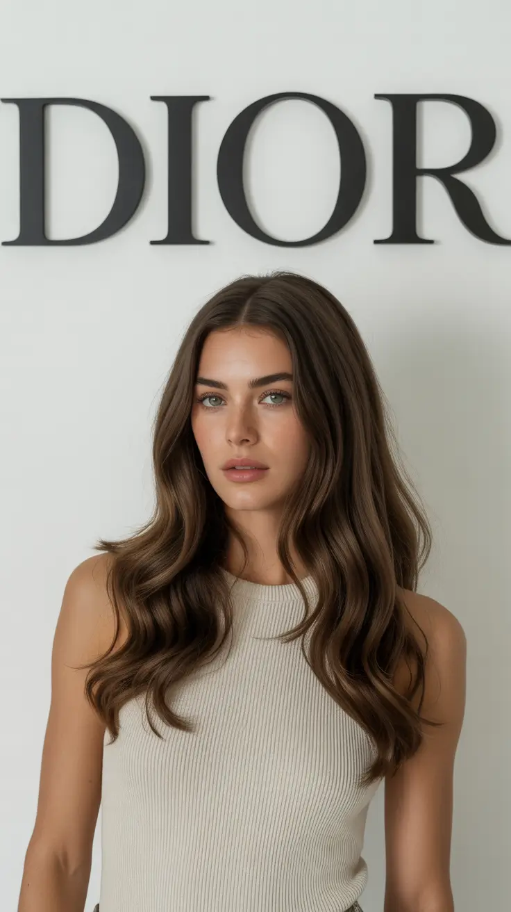 Cor de cabelo morena em tom frio 2026 Polished Espresso Waves com Cool Dimension