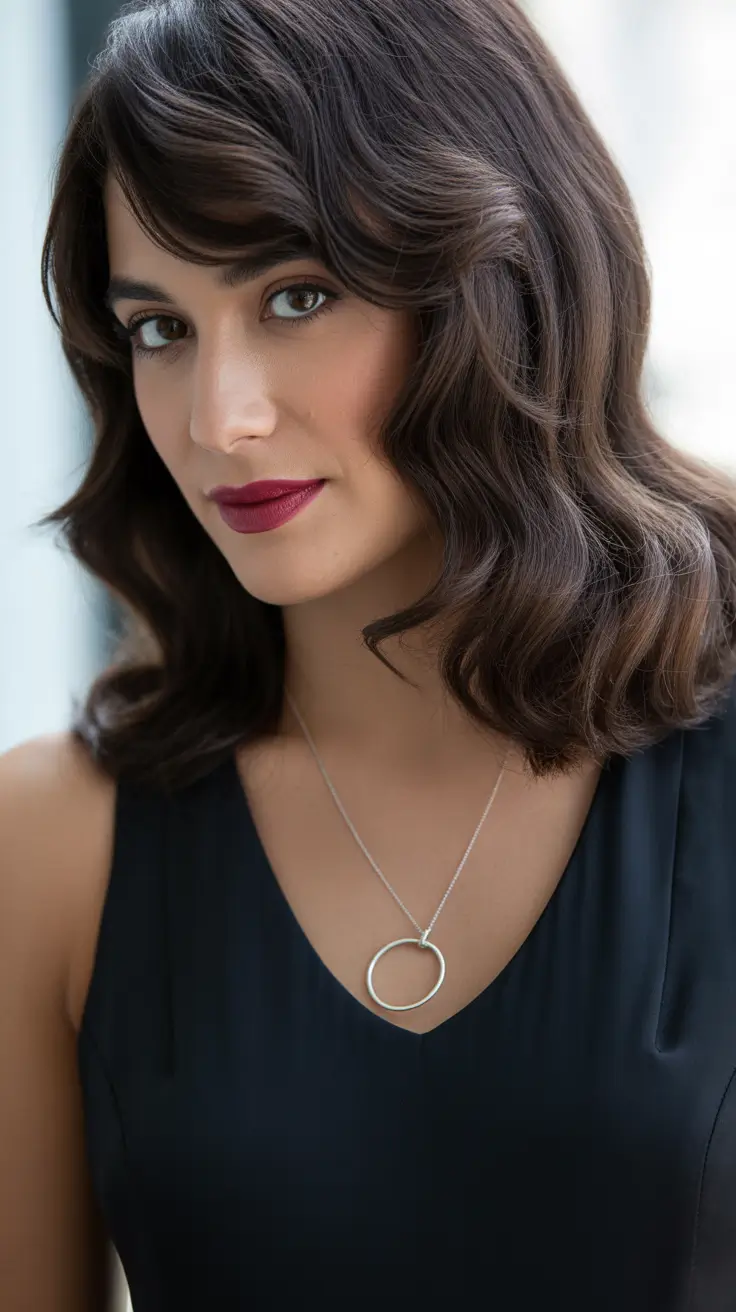 Cabelo moreno em tom frio 2026 Ondas Mocha Brilhantes com Acabamento Cinza Suave