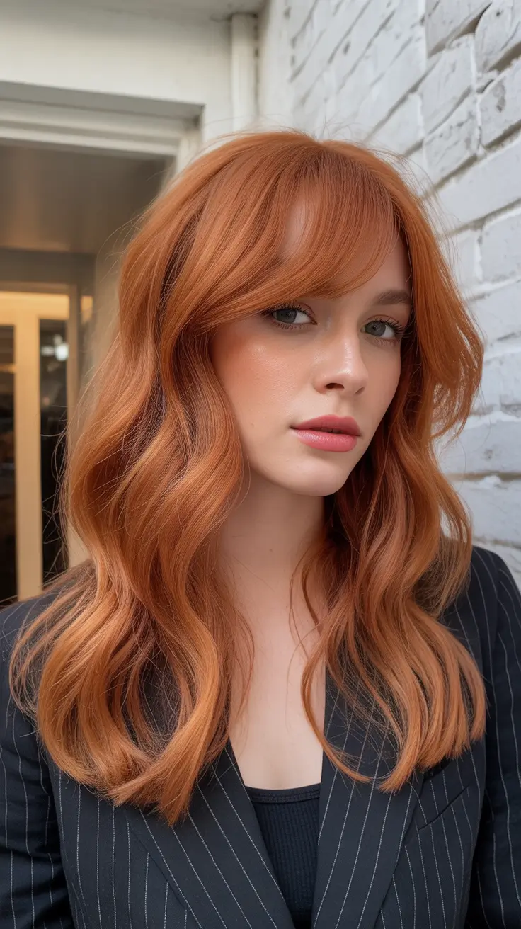Idéias para cores de cabelo 2026 Copper Glow com franja moderna