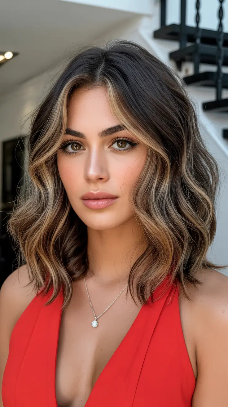 Idéias para cores de cabelo 2026 Cool Brunette Bob com destaques