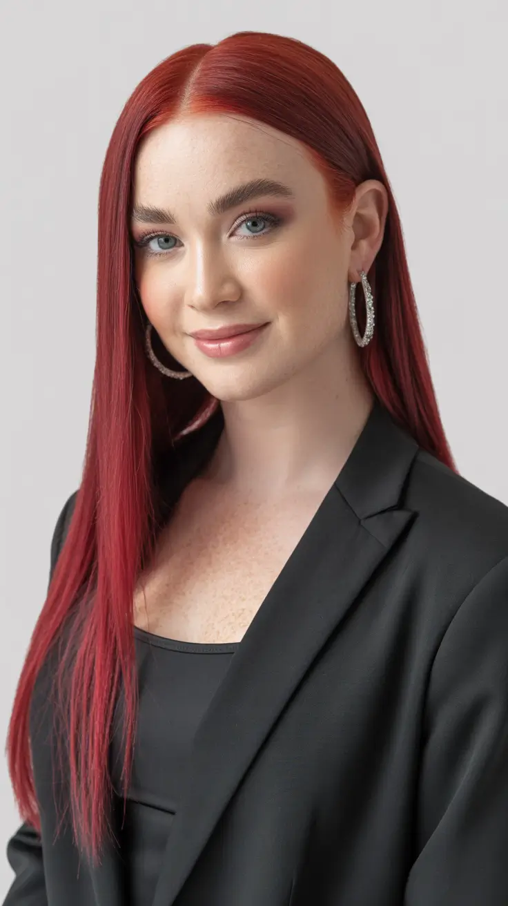 Idéias para cores de cabelo 2026 Vivid Red Elegance