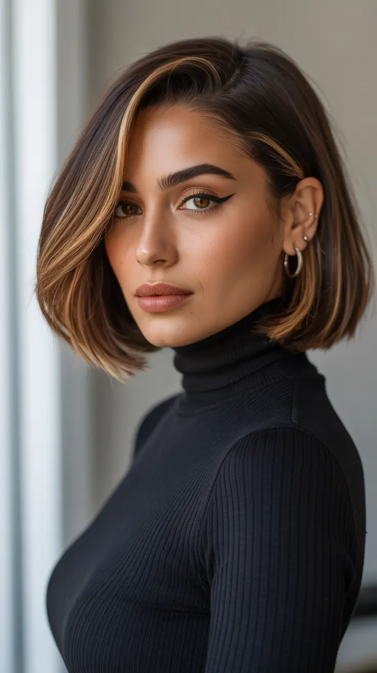 Idéias para cores de cabelo 2026 Golden Brunette Bob