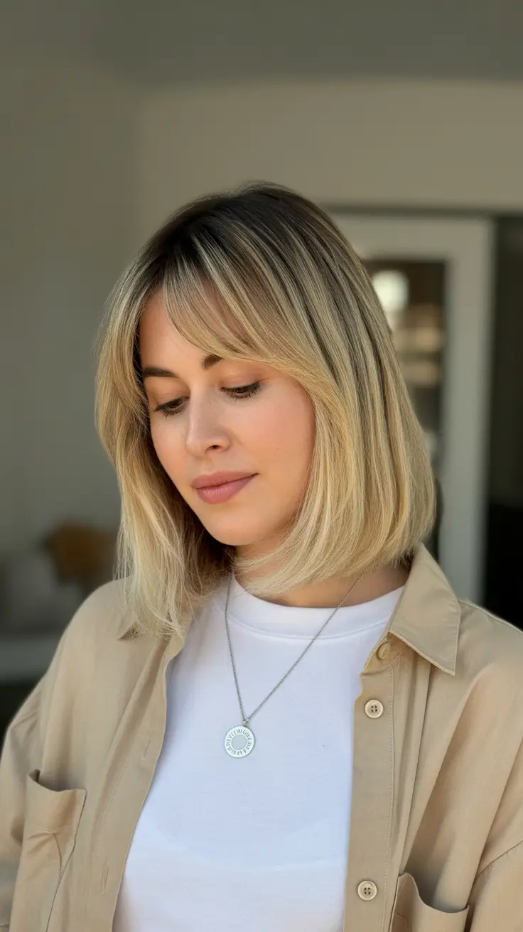 ideias de cores de cabelo para fazer você parecer mais jovem Soft Beige Blonde Bob