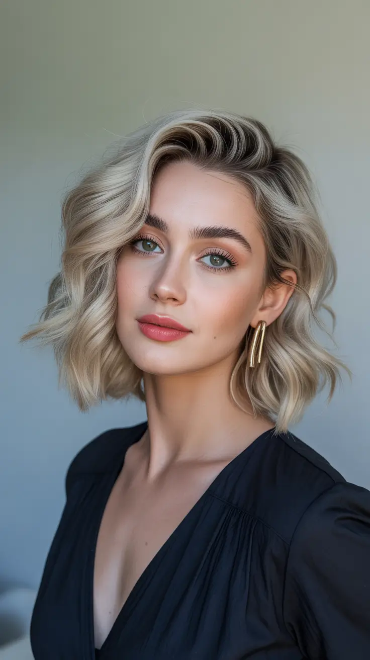 ideias de cores de cabelo para parecer mais jovem curto Champagne Blonde Waves