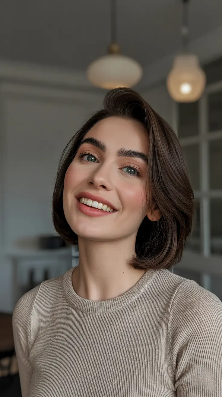 ideias de cores de cabelo para parecer mais jovem Soft Espresso Bob com Volume