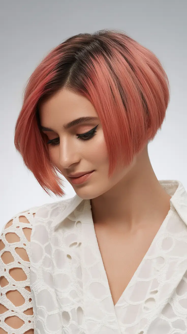 ideias de cores de cabelo para parecer mais jovem curto Peach Rose Bob com profundidade