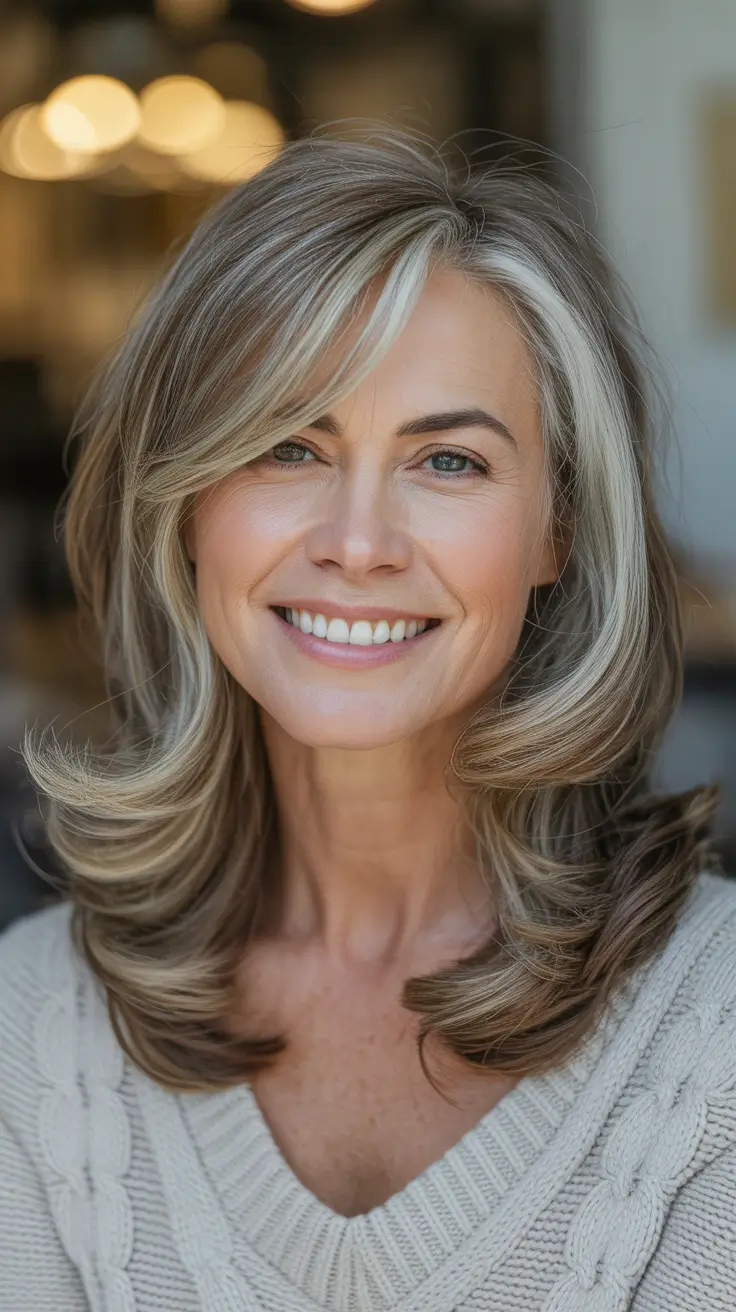 ideias de cores de cabelo para morenas parecerem mais jovens Soft Ash Balayage para Natural Glow