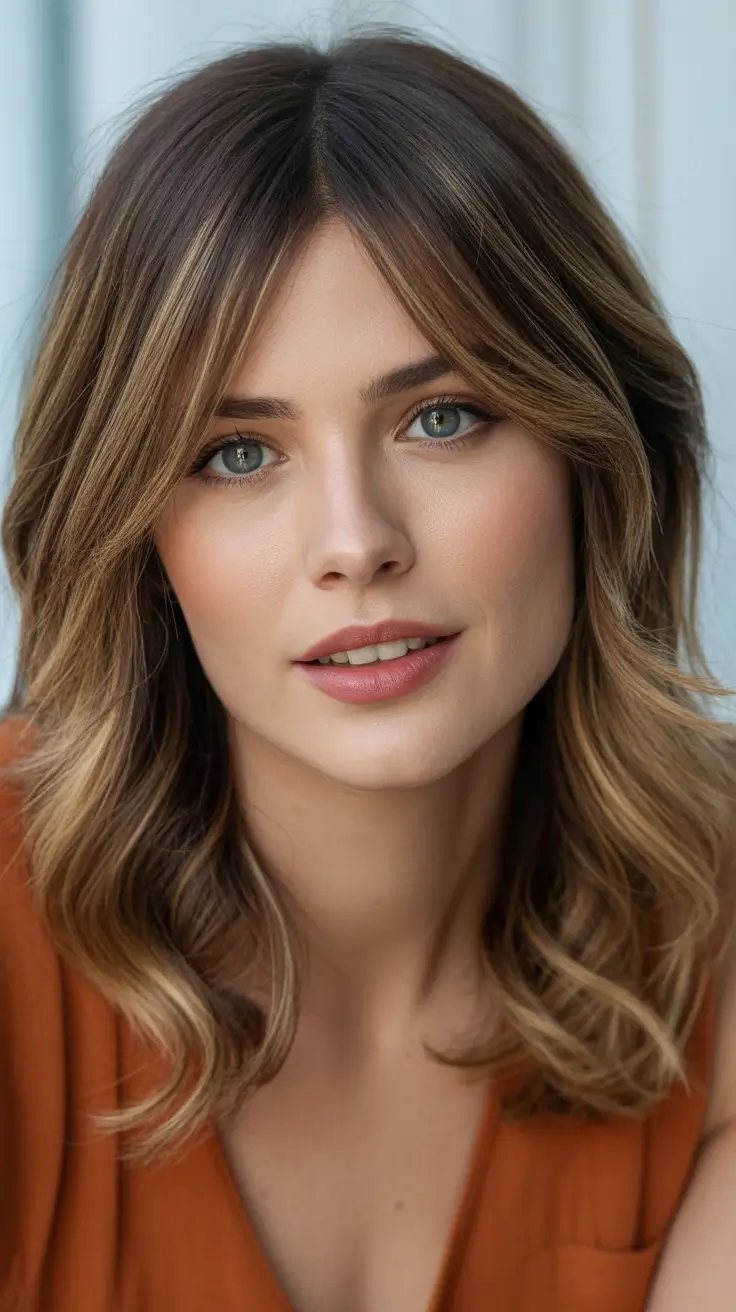 ideias de cores de cabelo para parecer mais jovem Golden Bronde com camadas suaves