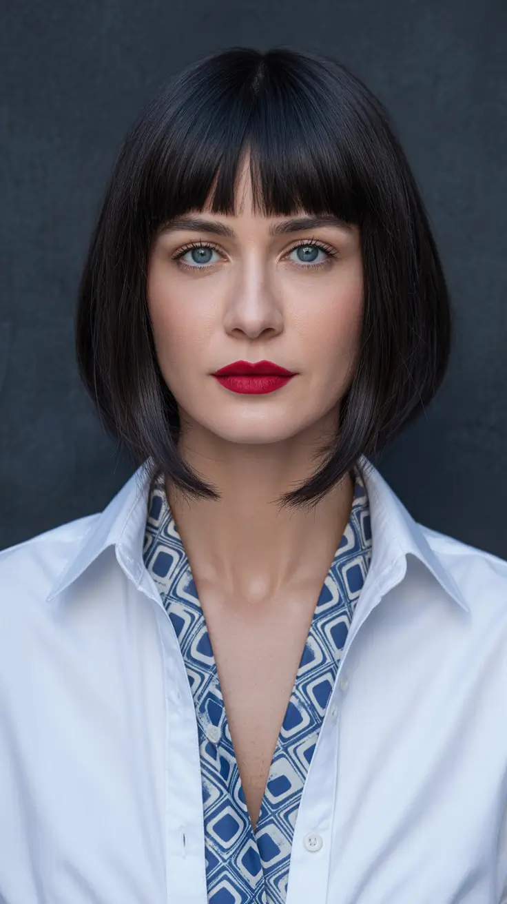 ideias de cores de cabelo para parecer mais jovem curto Glossy Espresso Bob