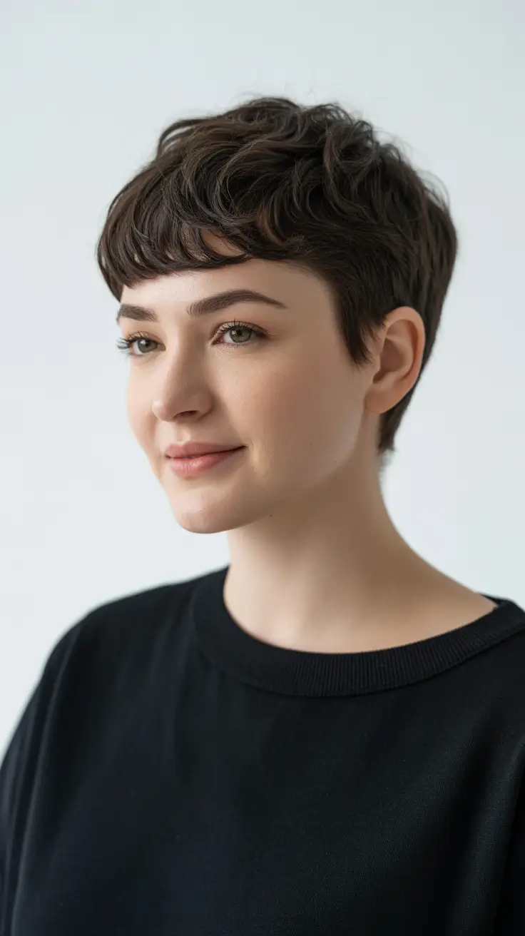 Cortes de cabelo bagunçados Pixie Pixie macio de micro-ondas com franja arredondada