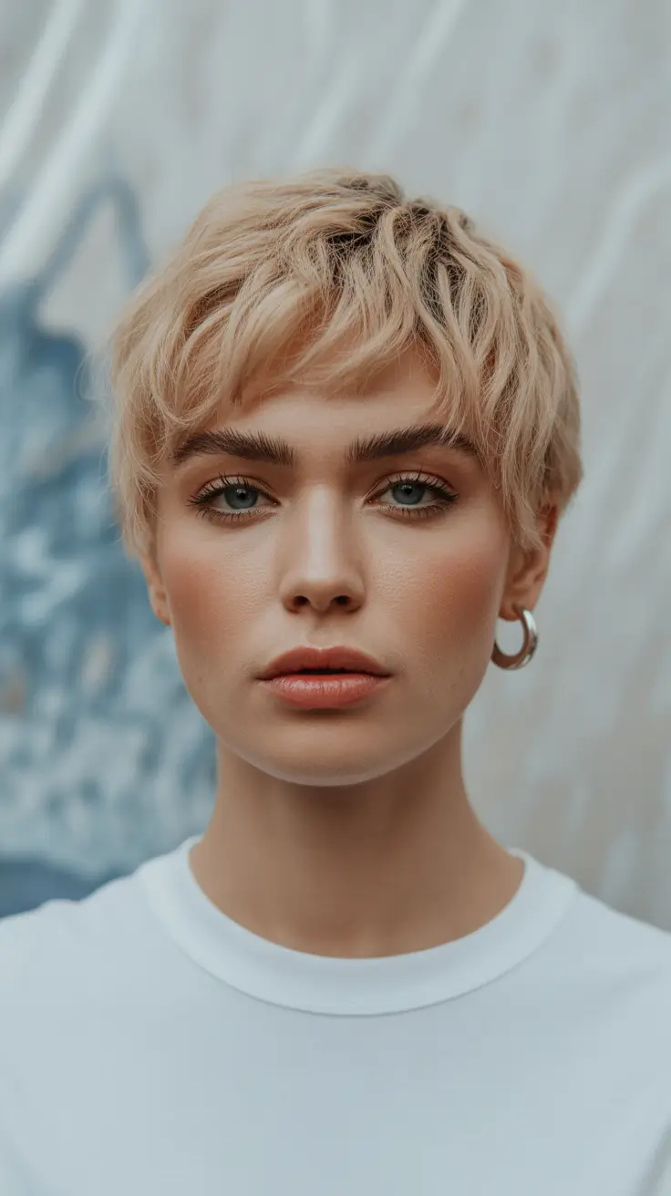 Cortes de cabelo bagunçados Pixie Beach-Blonde Pixie com textura suave e agitada
