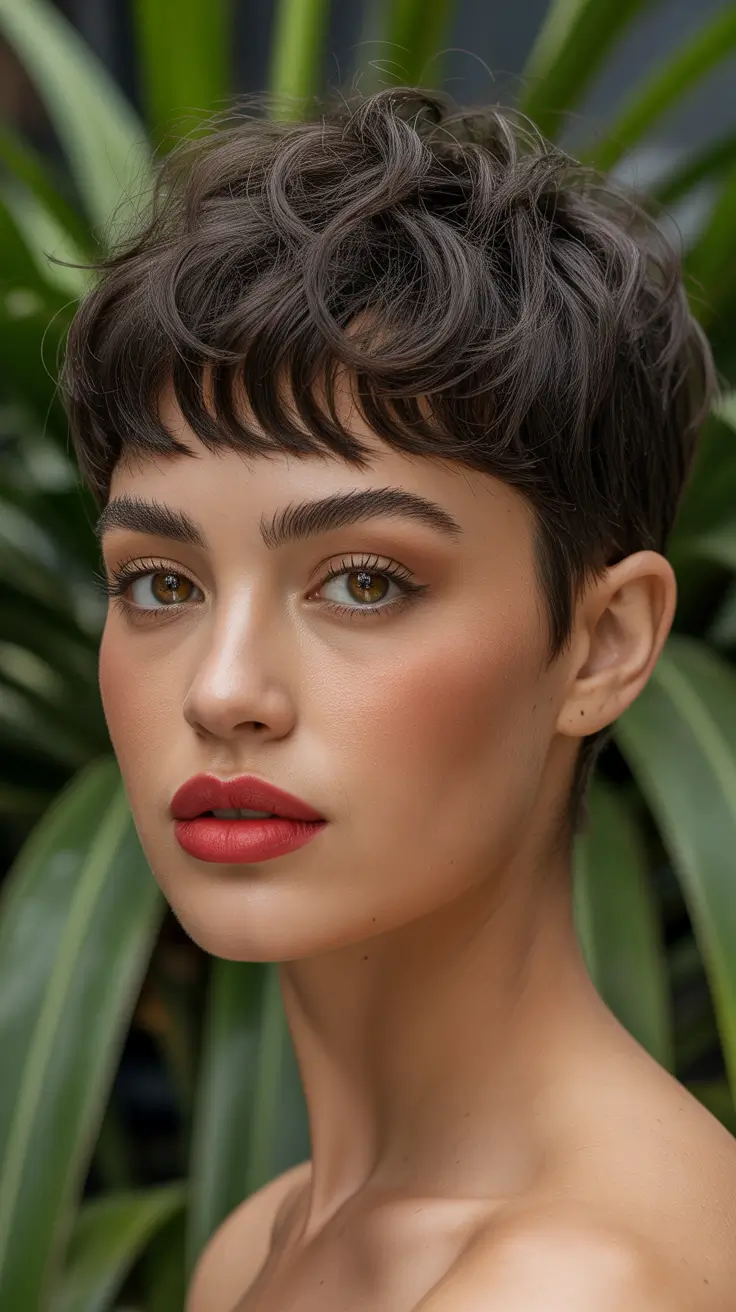 Cortes de cabelo bagunçados de duende Pixie despenteado e encaracolado com suavidade artística