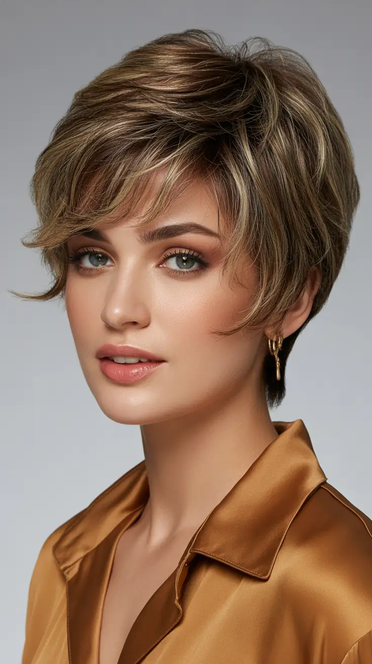 Cortes de cabelo bagunçados Pixie Pixie loiro em camadas suaves com volume elegante