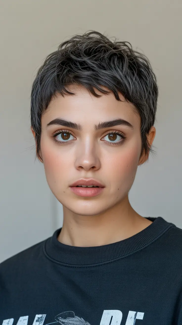 Cortes de cabelo bagunçados Pixie suavemente despenteados carvão Pixie com movimento natural