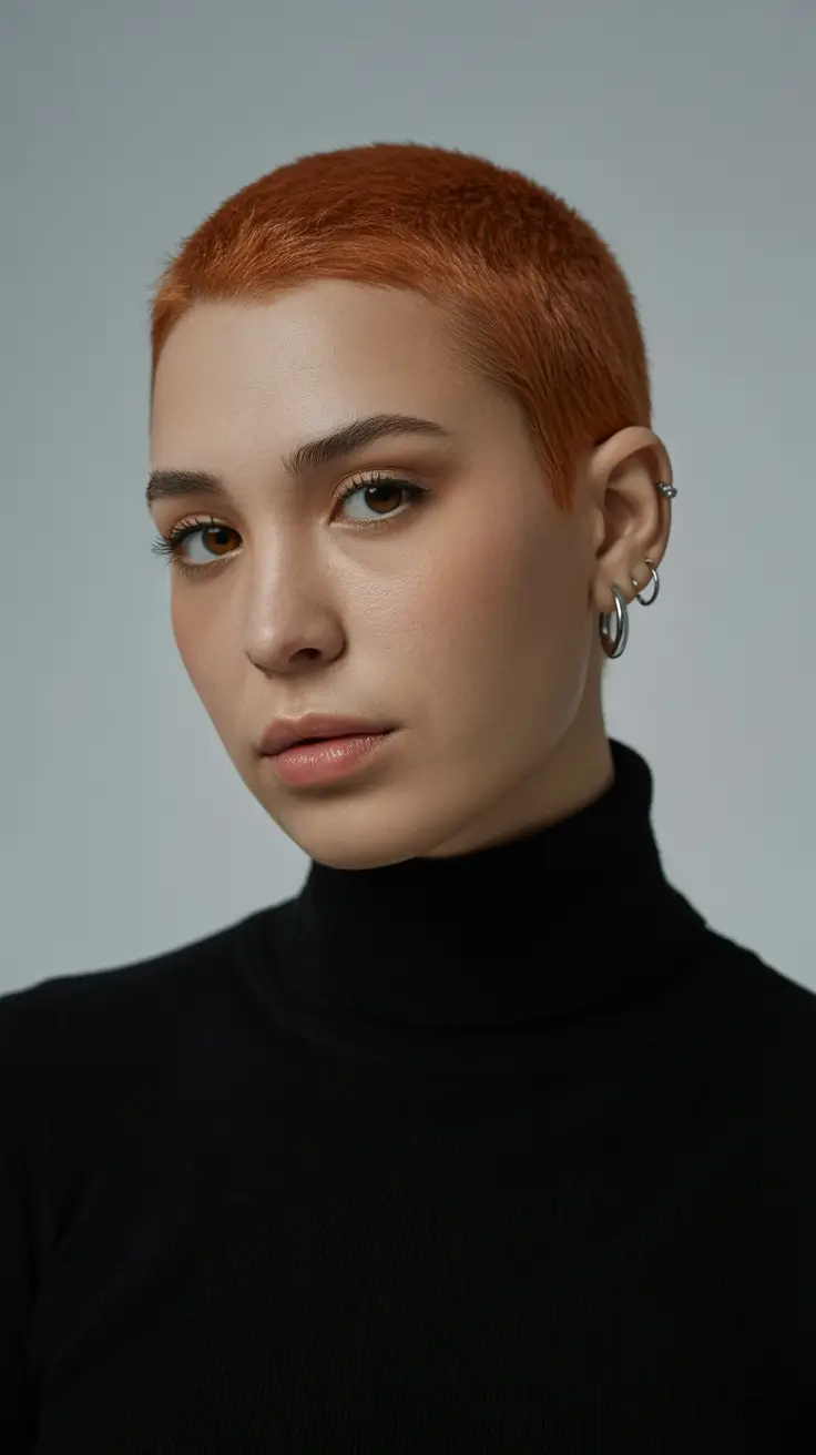 penteados curtos mulheres negras Bold Buzz Cut in Copper Spice