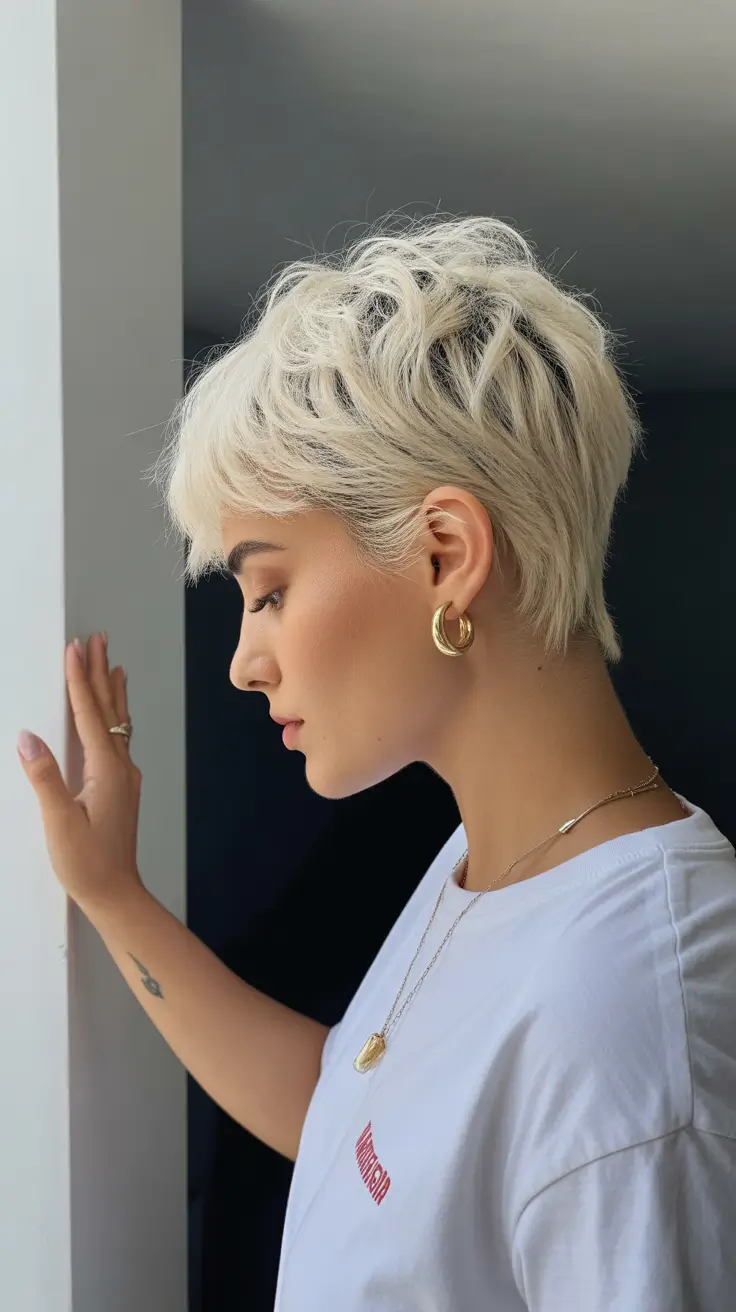 penteados curtos com franja Layered Platinum Crop