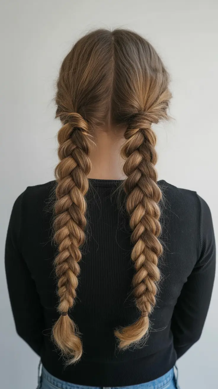 Penteados trançados fáceis 2026 Boho Twin Braids Revival