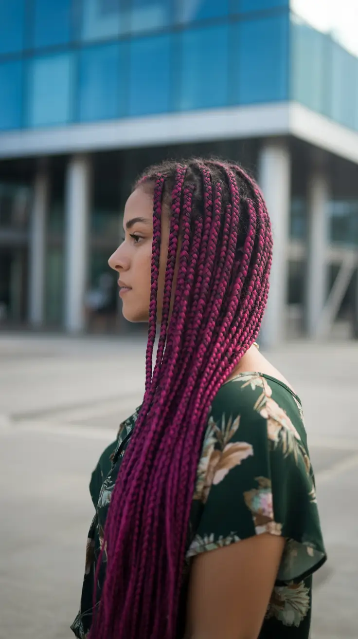 Penteados trançados fáceis 2026 Vivid Magenta Boho Knotless Braids