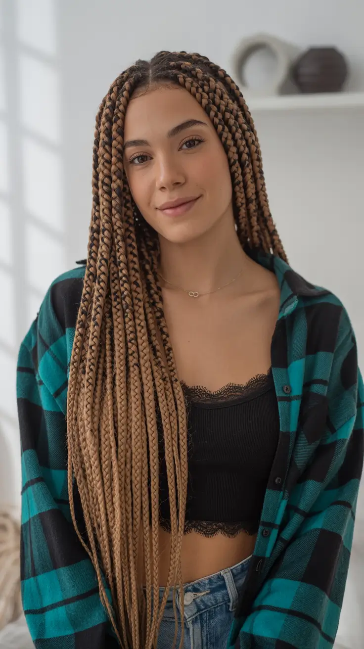 Penteados trançados fáceis 2026 Soft Brown Box Braids com Volume