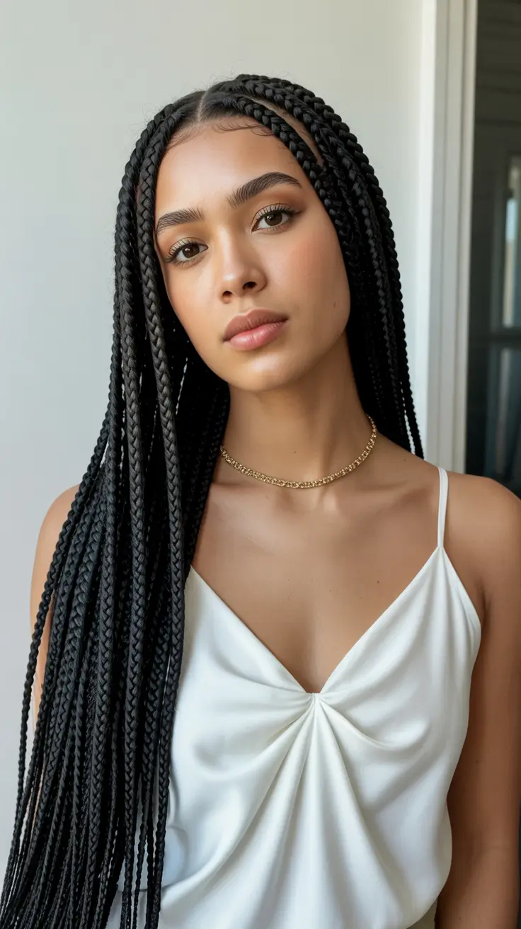 Penteados trançados fáceis 2026 Jet Black Goddess Braids