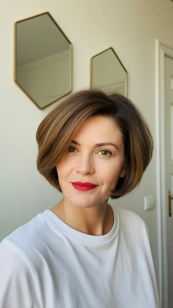 Cortes de cabelo curtos para mulheres com mais de 50 anos 2026 Polished Short Wedge Bob