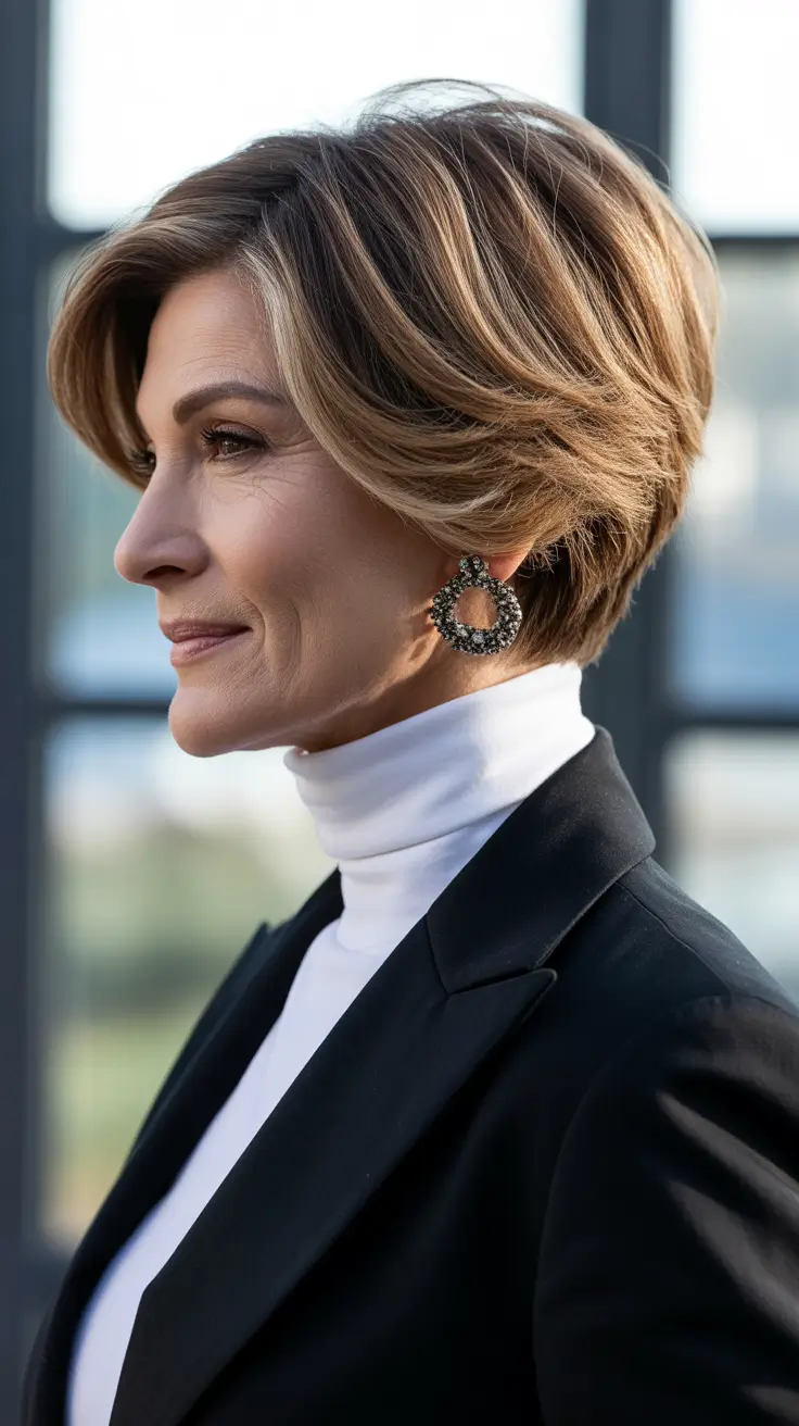 Cortes de cabelo curtos para mulheres acima de 50 anos 2026 Short Bob Estruturado com Camadas