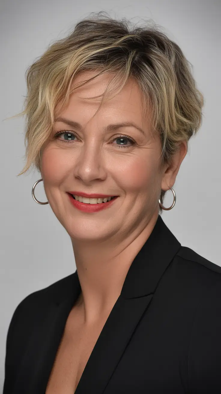 Cortes de cabelo curtos para mulheres acima de 50 anos 2026 Loira Texturizada Short Pixie