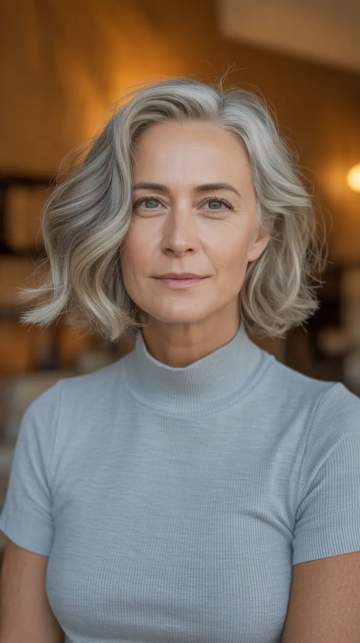 Cortes de cabelo curtos para mulheres com mais de 50 anos 2026 Ondas suaves na altura dos ombros Bob