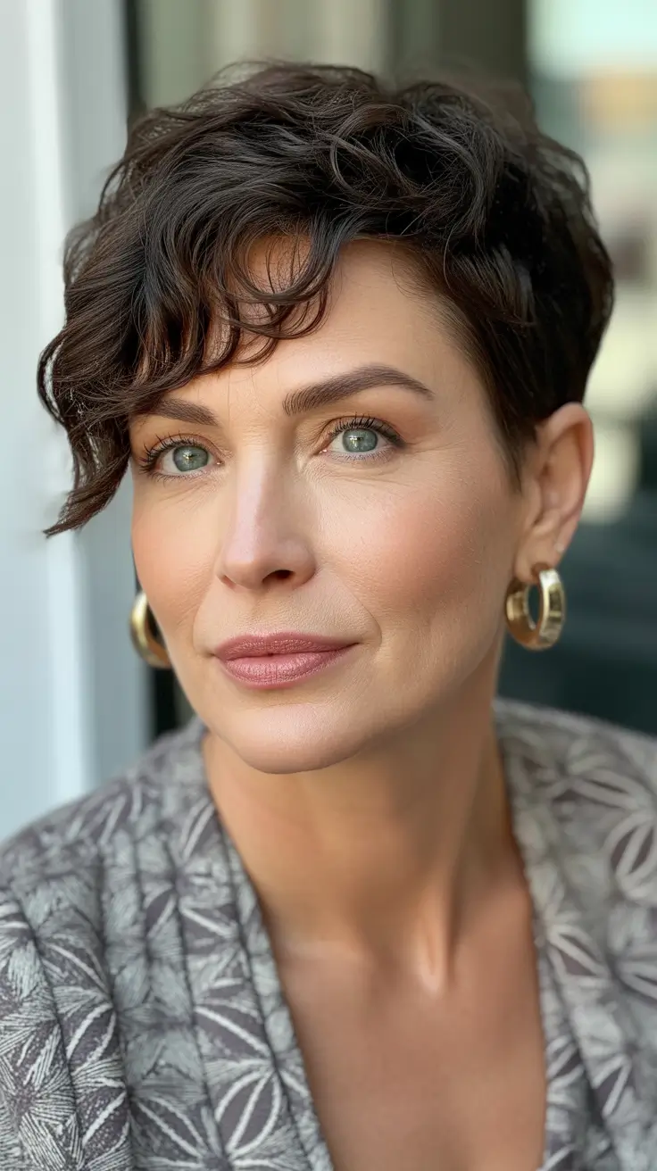 Cortes de cabelo curtos para mulheres acima de 50 anos 2026 Curly Textured Short Pixie