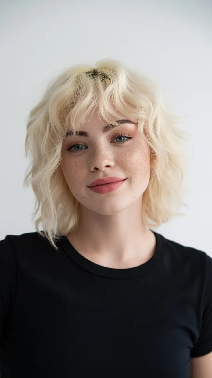 penteados curtos de primavera 2026 Shag loiro macio e cremoso com ondas relaxadas