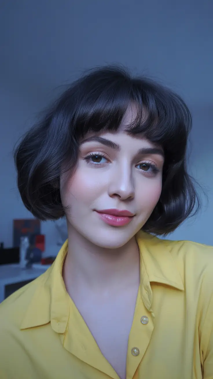 penteados curtos de primavera 2026 bob francês arredondado com franja de cortina macia