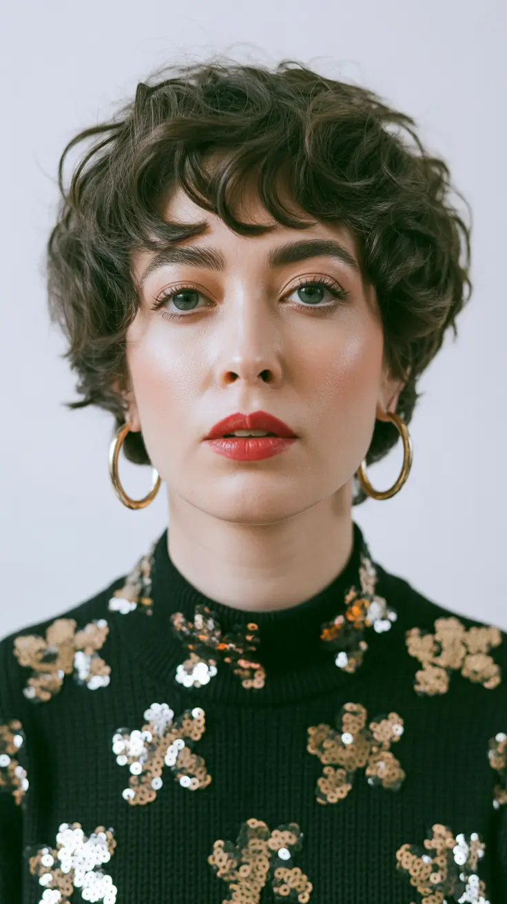 penteados curtos de primavera 2026 Pixie encaracolado esculpido com silhueta redonda