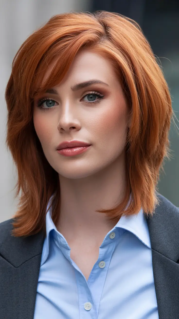 penteados curtos de primavera 2026 moderno em camadas com tons quentes de cobre