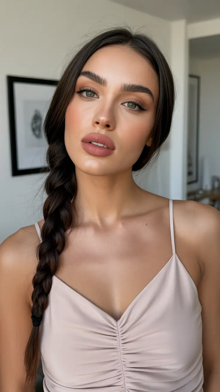 cor de cabelo morena primavera 2026 Trança morena suave para dias de primavera minimalistas e elegantes
