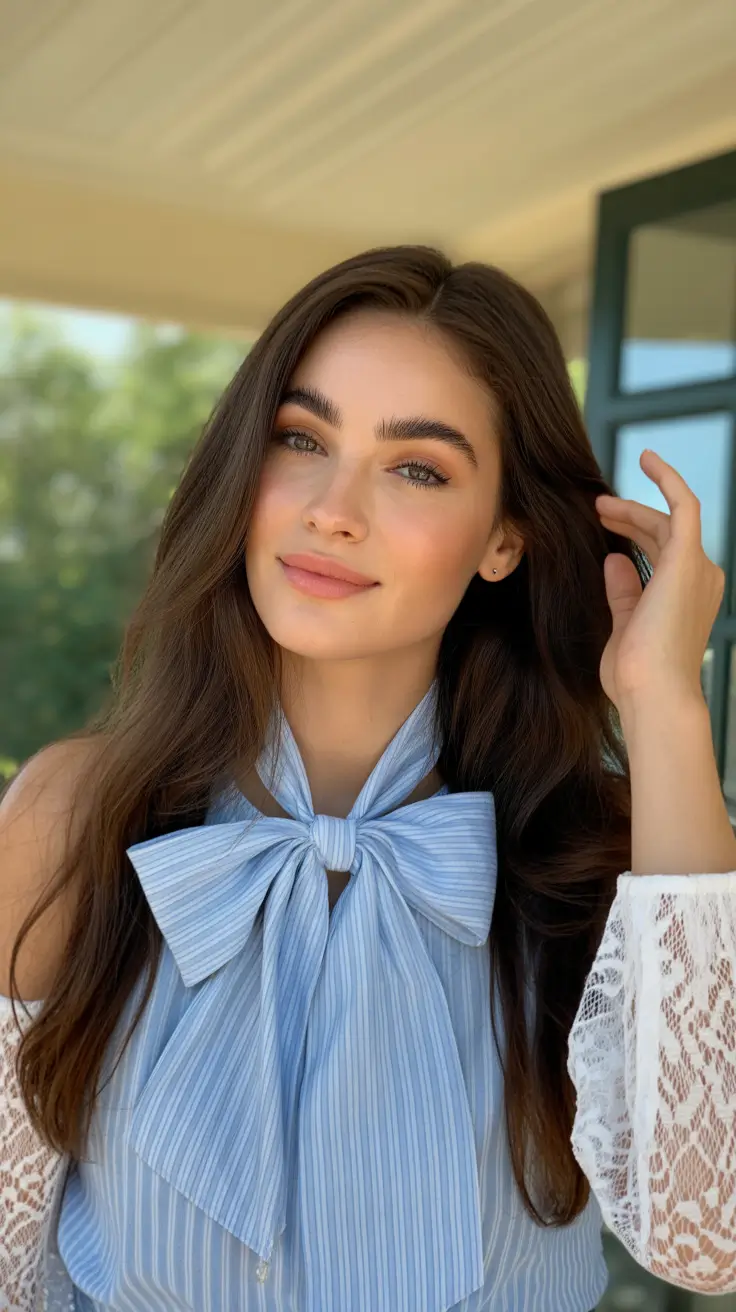 cor de cabelo morena primavera 2026 Morena castanha fresca com ondas longas e suaves de primavera