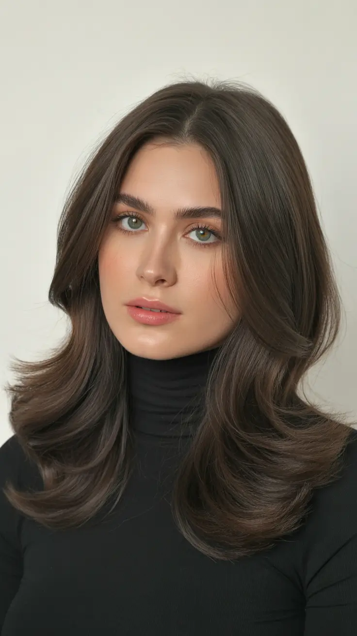 cor de cabelo morena primavera 2026 Morena média clássica com movimento de cortina suave