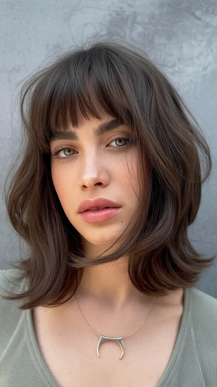 cor de cabelo morena primavera 2026 Bob morena texturizada com franja suave de primavera