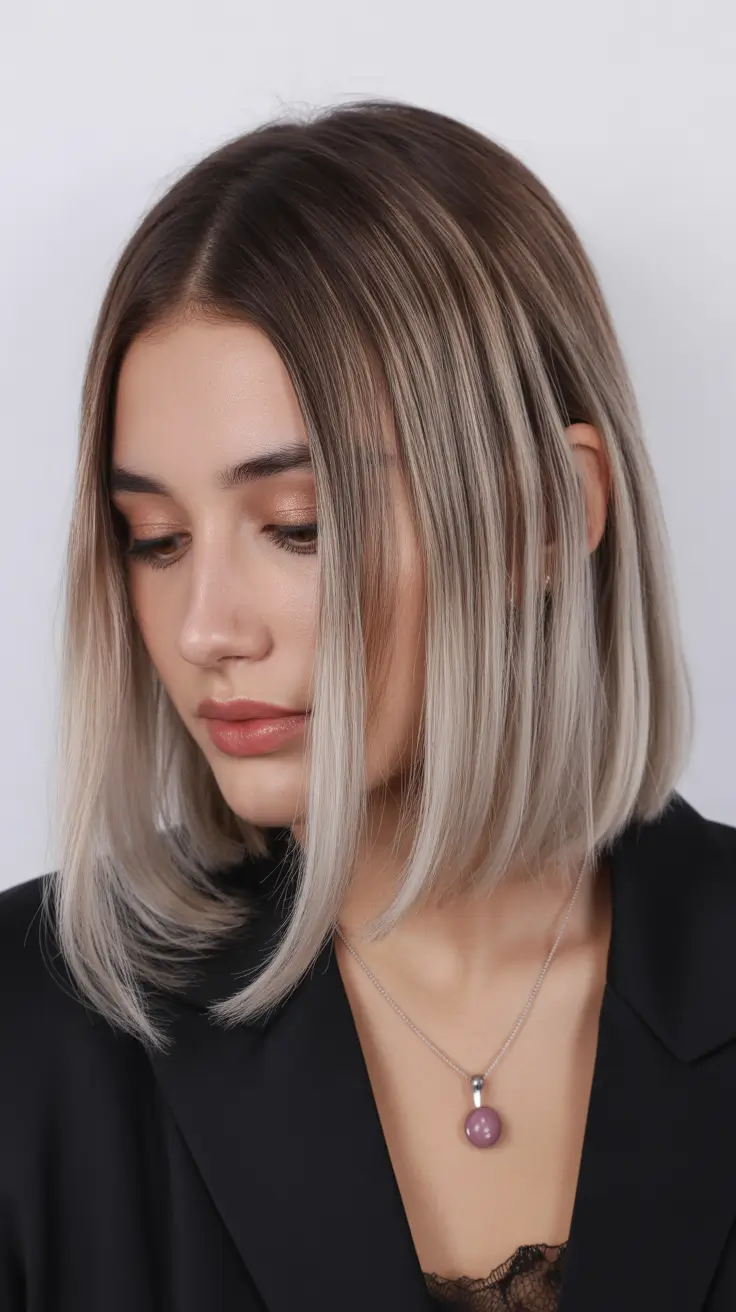 ideias modernas de cores de cabelo balayage de primavera 2026 Cool Beige Blonde Long Bob