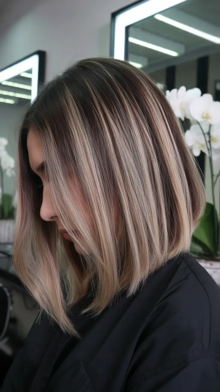 ideias modernas de cores de cabelo balayage de primavera 2026 Cool Balayage Long Bob