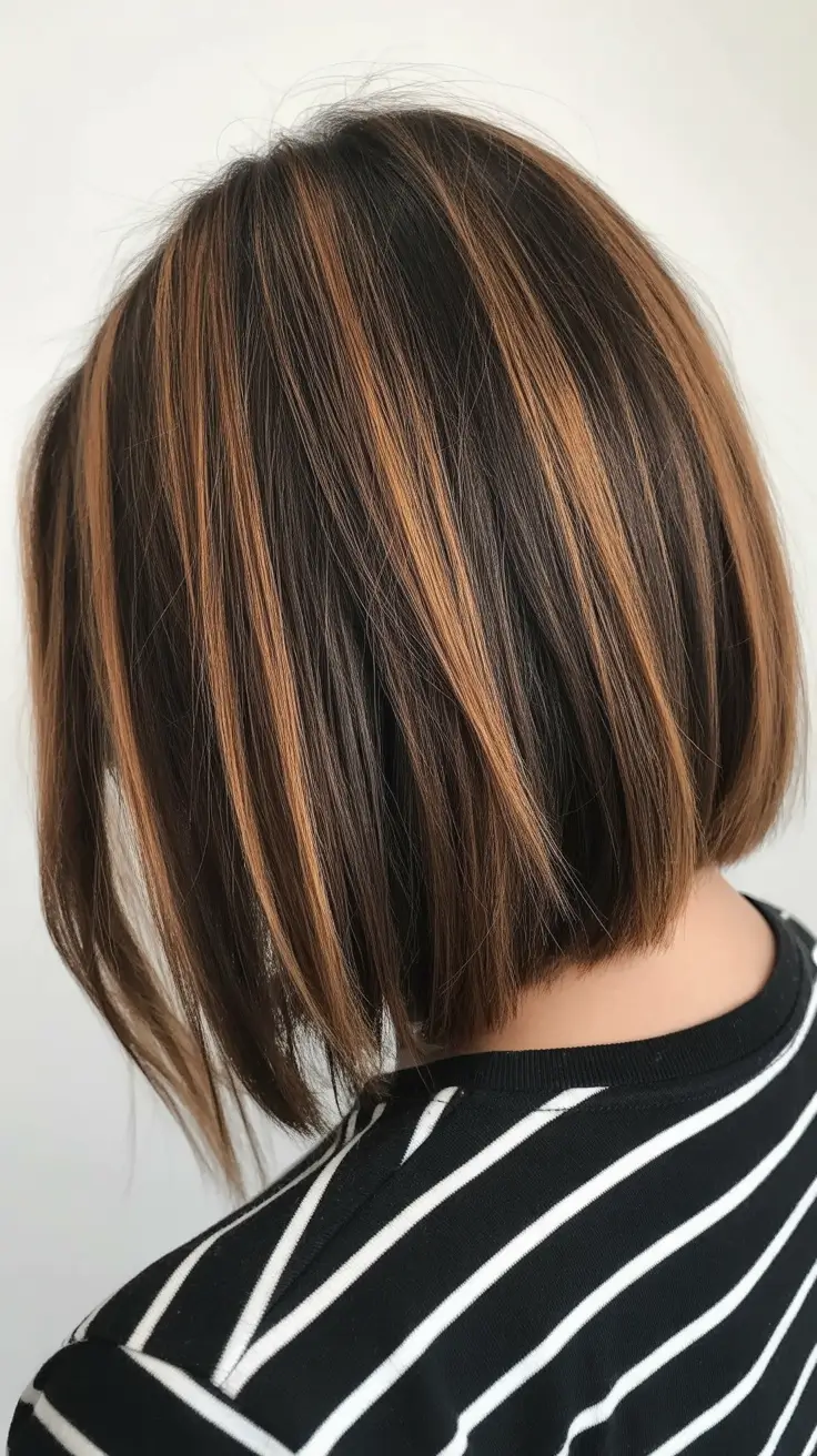 ideias modernas de cores de cabelo balayage de primavera 2026 Caramel Highlights Long Bob